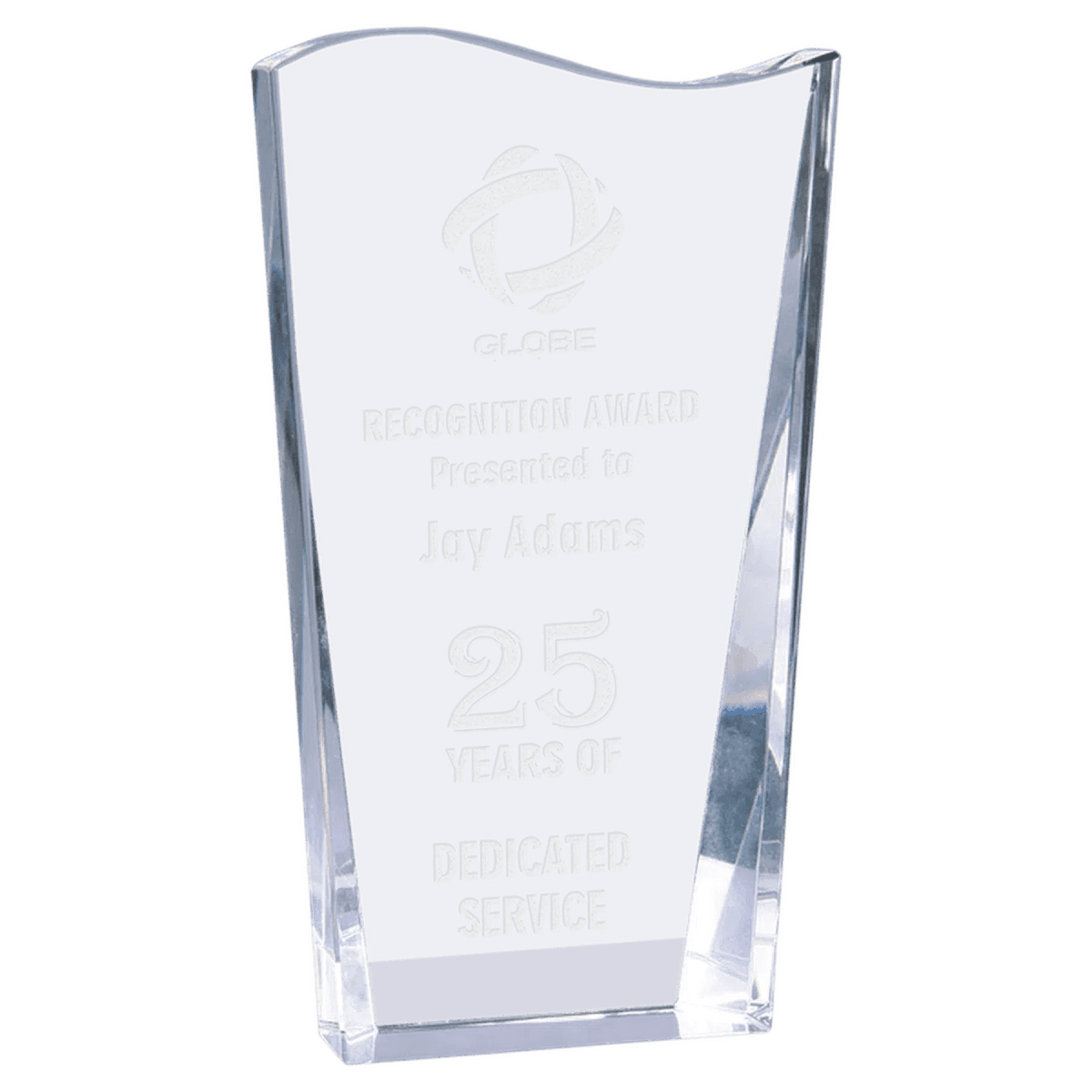 Clear Crystal Facet Wave Award with Custom Engraving - 7"