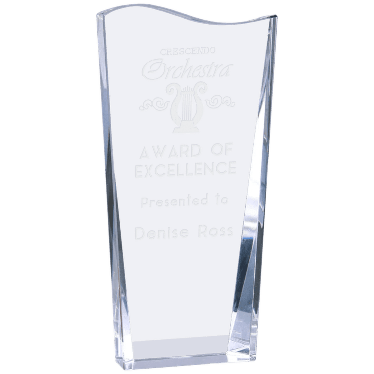 Clear Crystal Facet Wave Award with Custom Engraving - 7"