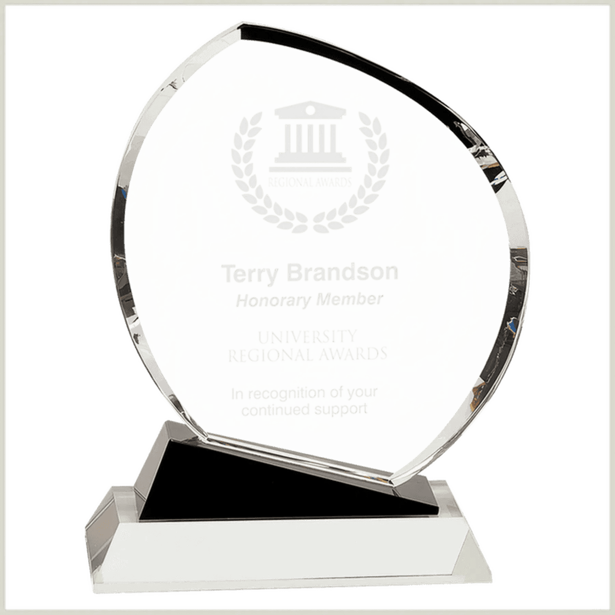 Clear Crystal Oblong Award with Black Decorative Accents and Clear Base - 8 1/2"