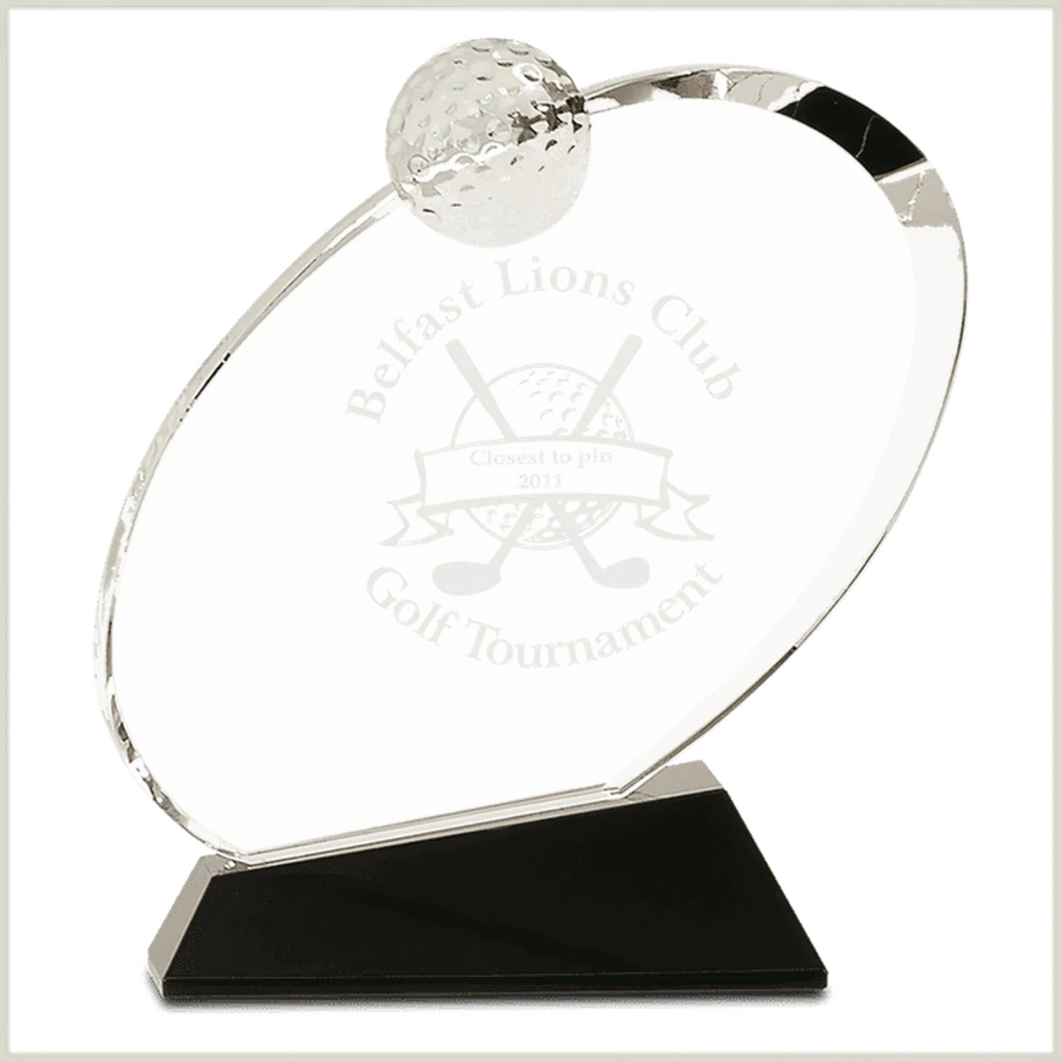 Clear Crystal Oblong Golf Award on Black Crystal Base - LightForce Laser Engraving, LLC