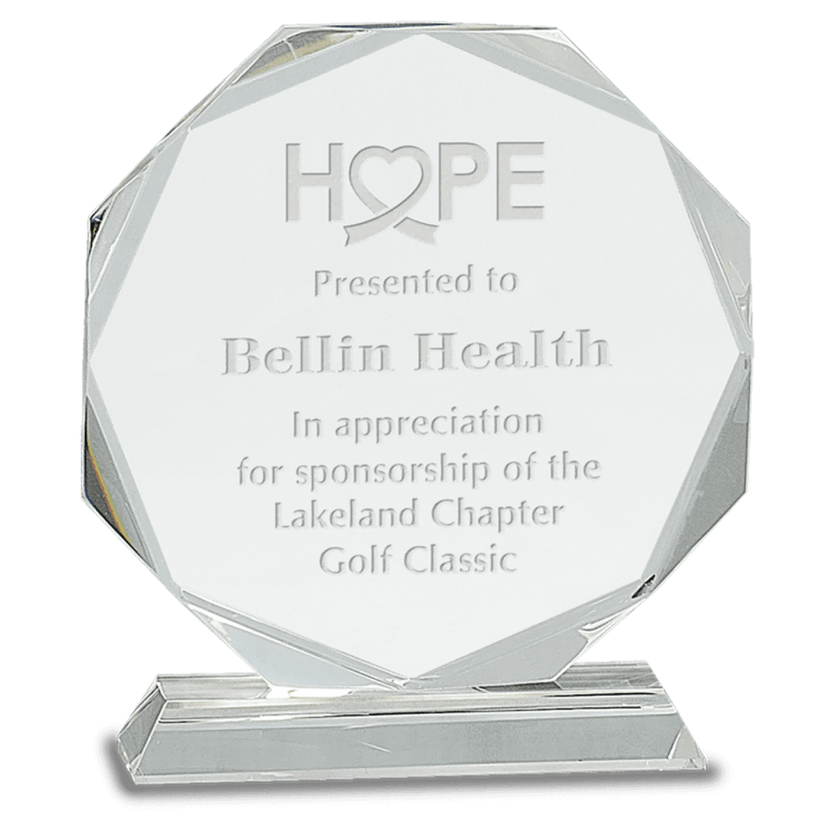 Clear Crystal Octagon Award on Pedestal Base - 7 1/4"
