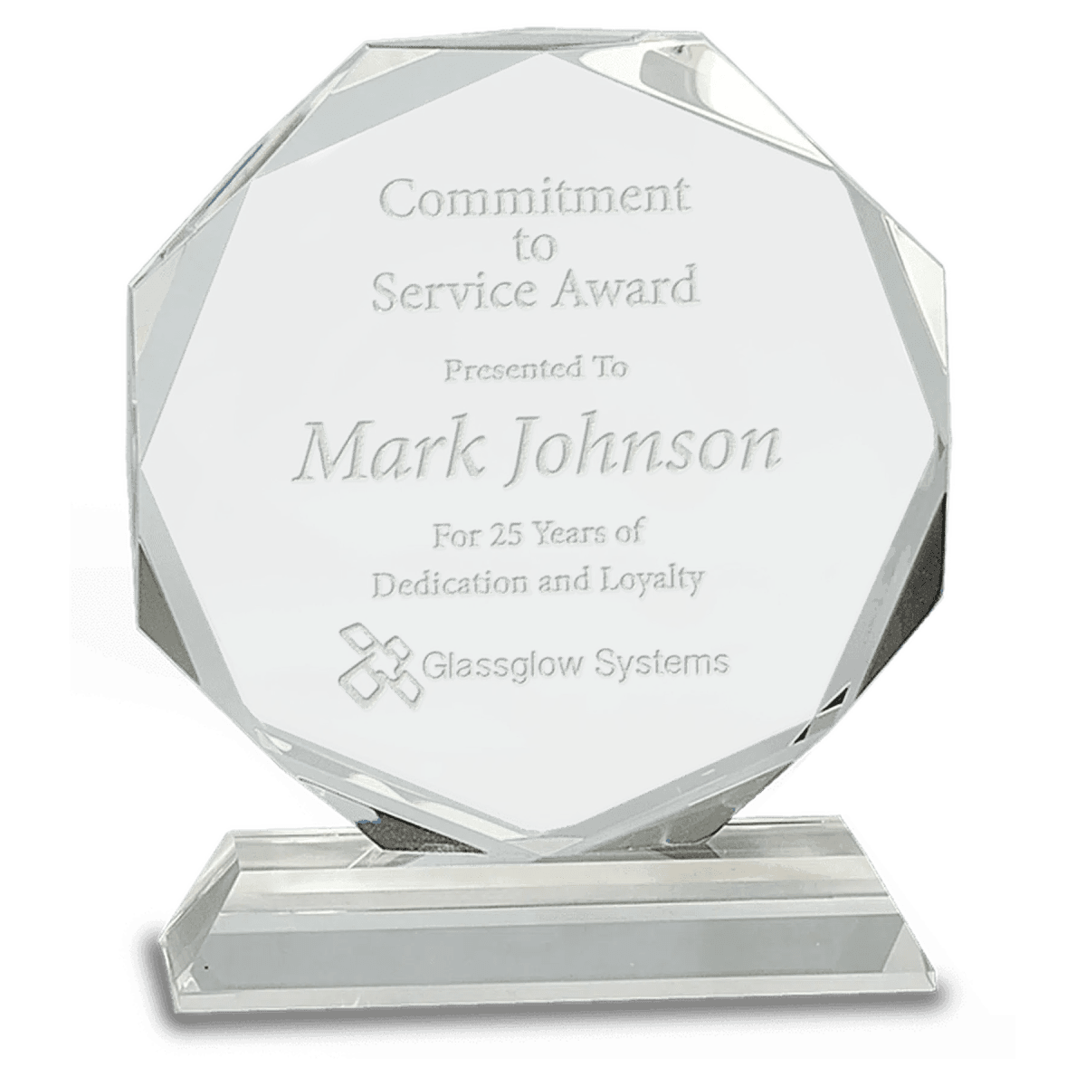 Clear Crystal Octagon Award on Pedestal Base - 7 1/4"