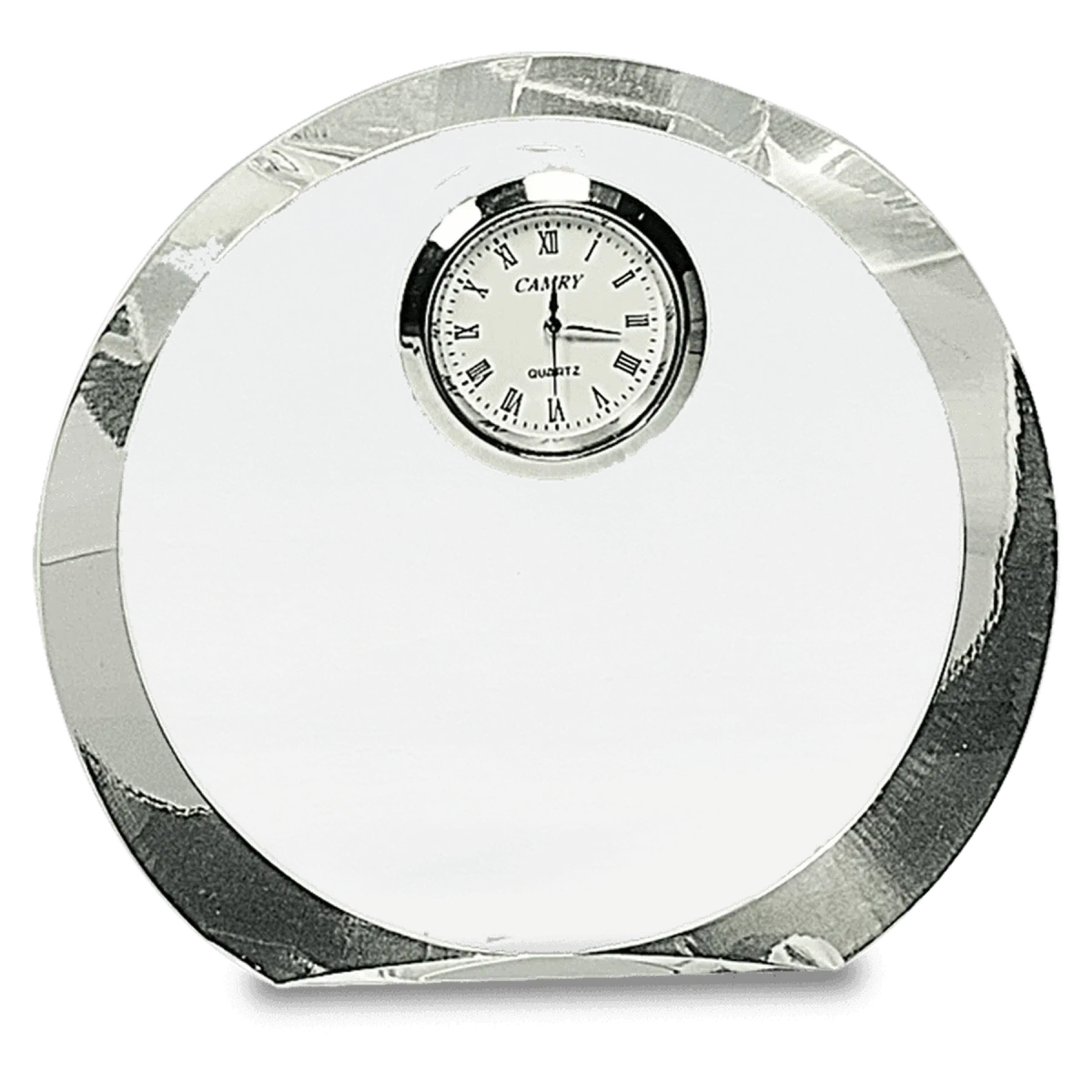 Clear Crystal Round Desk Clock - LightForce Laser Engraving, LLC