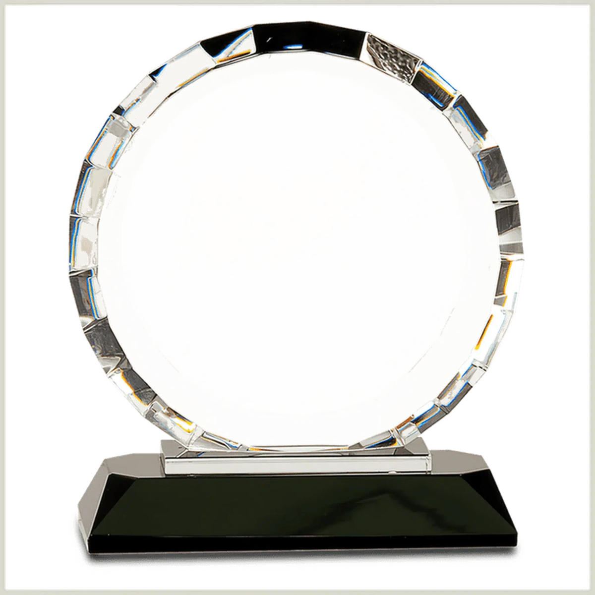 Clear Crystal Round with Rectangle Facets on Black Crystal Base - LightForce Laser Engraving, LLC