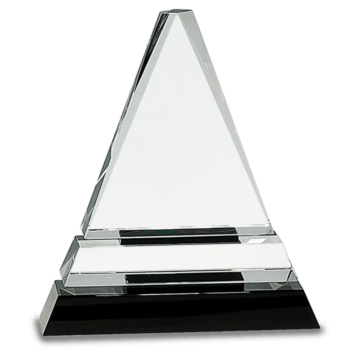 Clear Crystal Triangle on Black Crystal Pedestal Base - LightForce Laser Engraving, LLC