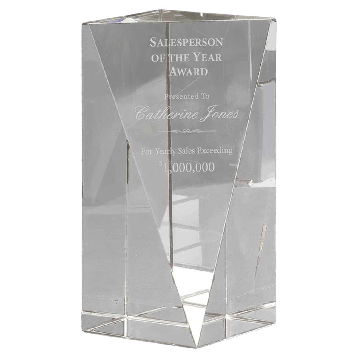 Clear Crystal Triangle Pillar Award with Custom Engraving - 6"