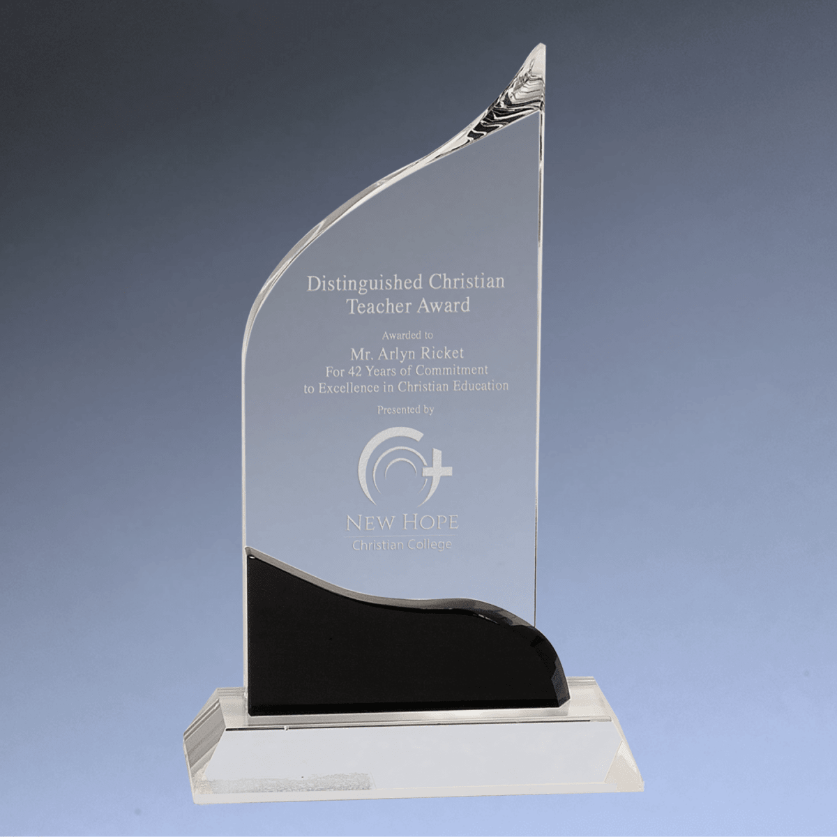 Clear Crystal Wave Award with Black Decorative Accents - 8 1/2"