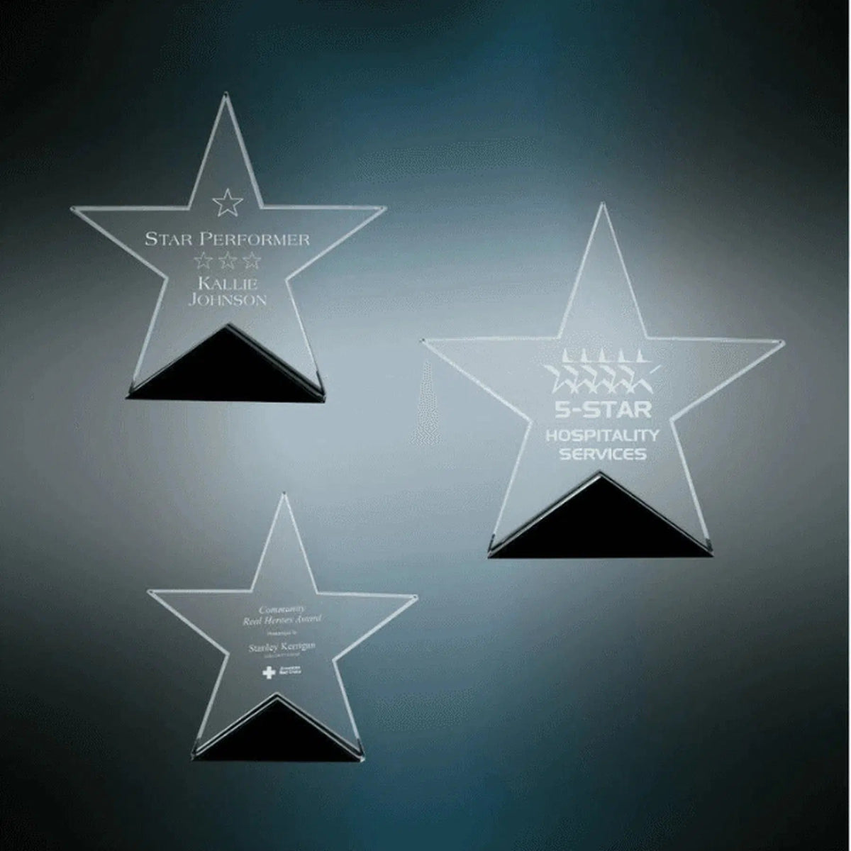 Clear Glass Star on Black Base - LightForce Laser Engraving, LLC