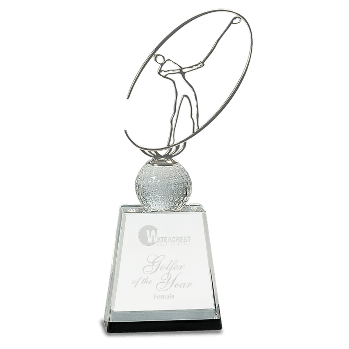 Clear/Black Crystal Golf Award with Silver Metal Figure - LightForce Laser Engraving, LLC