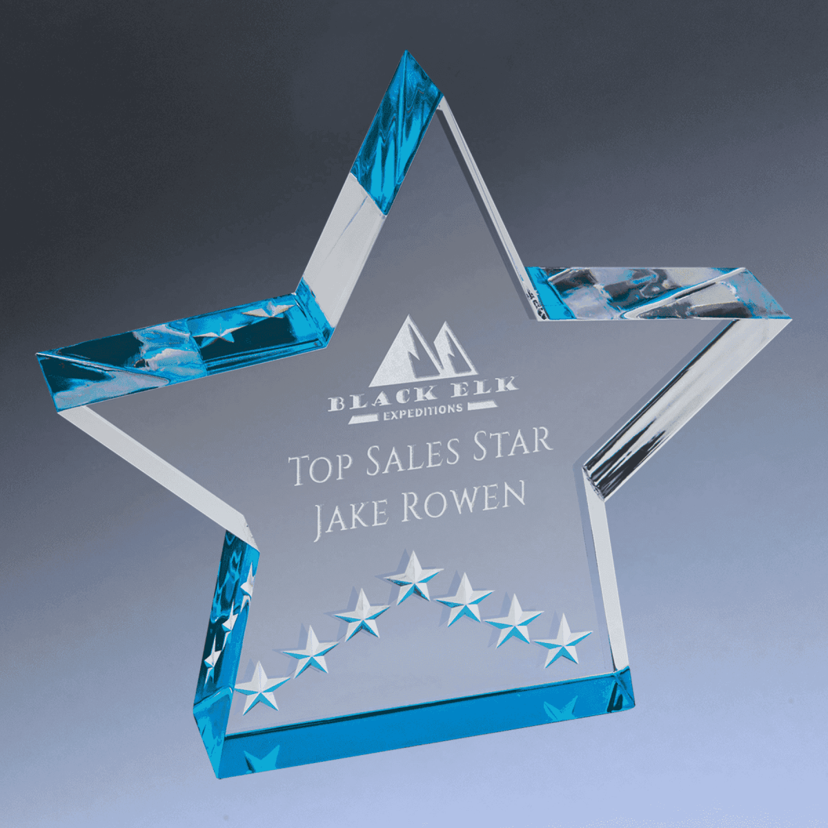 Color - Edge Acrylic Star Awards with Blue, Gold or Silver Accents - With Base and Star Embellishments