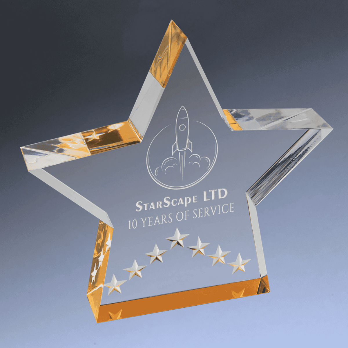 Color - Edge Acrylic Star Awards with Blue, Gold or Silver Accents - With Base and Star Embellishments