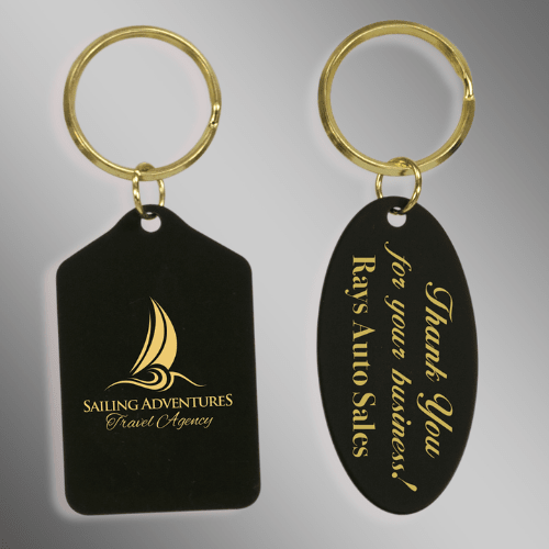 Commemorative Brass Keychains - Black with Gold Engraving - Tablet