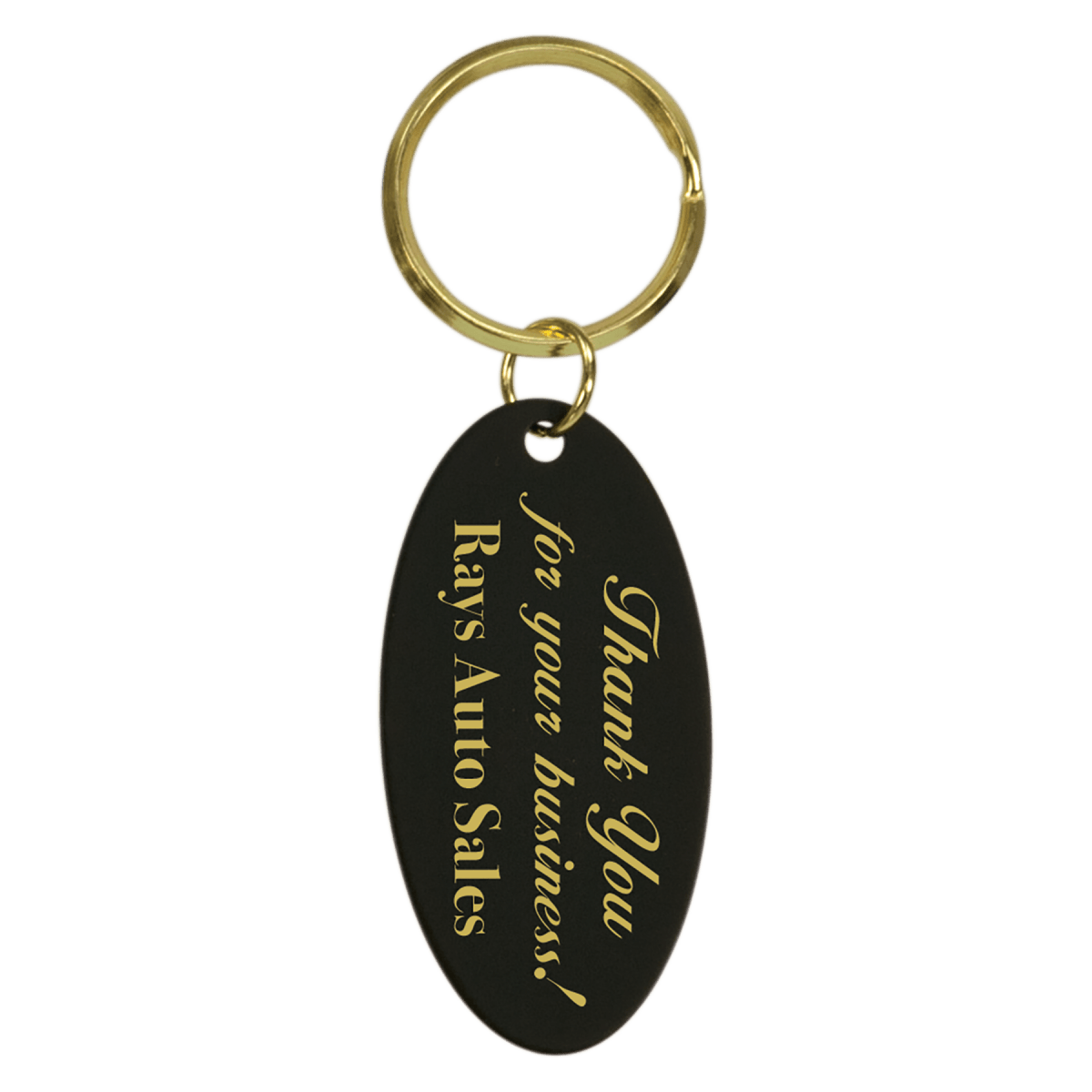 Commemorative Brass Keychains - Black with Gold Engraving - Oval