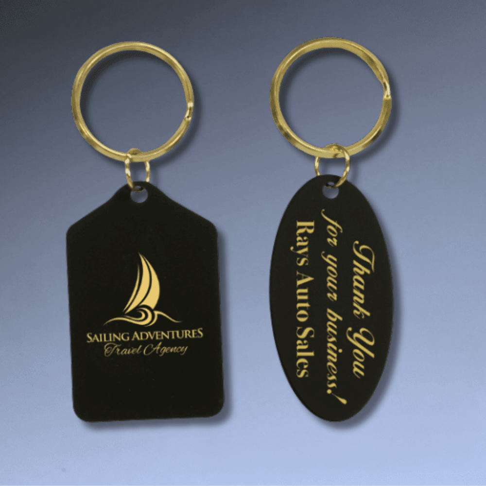 Commemorative Brass Keychains - Black with Gold Engraving - Tablet