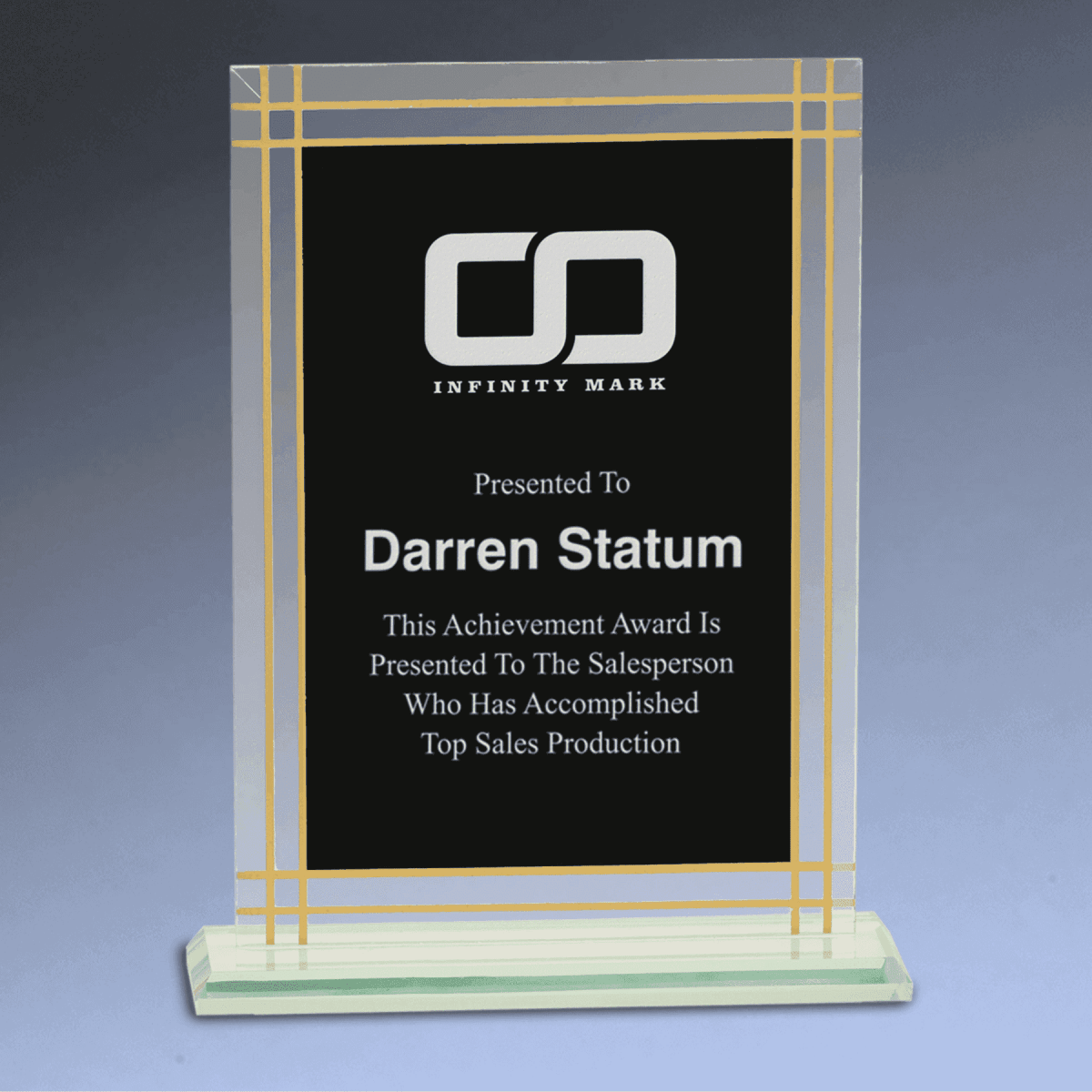 Contemporary Glass Awards with Gold Border and Jade Glass Base - Full Border