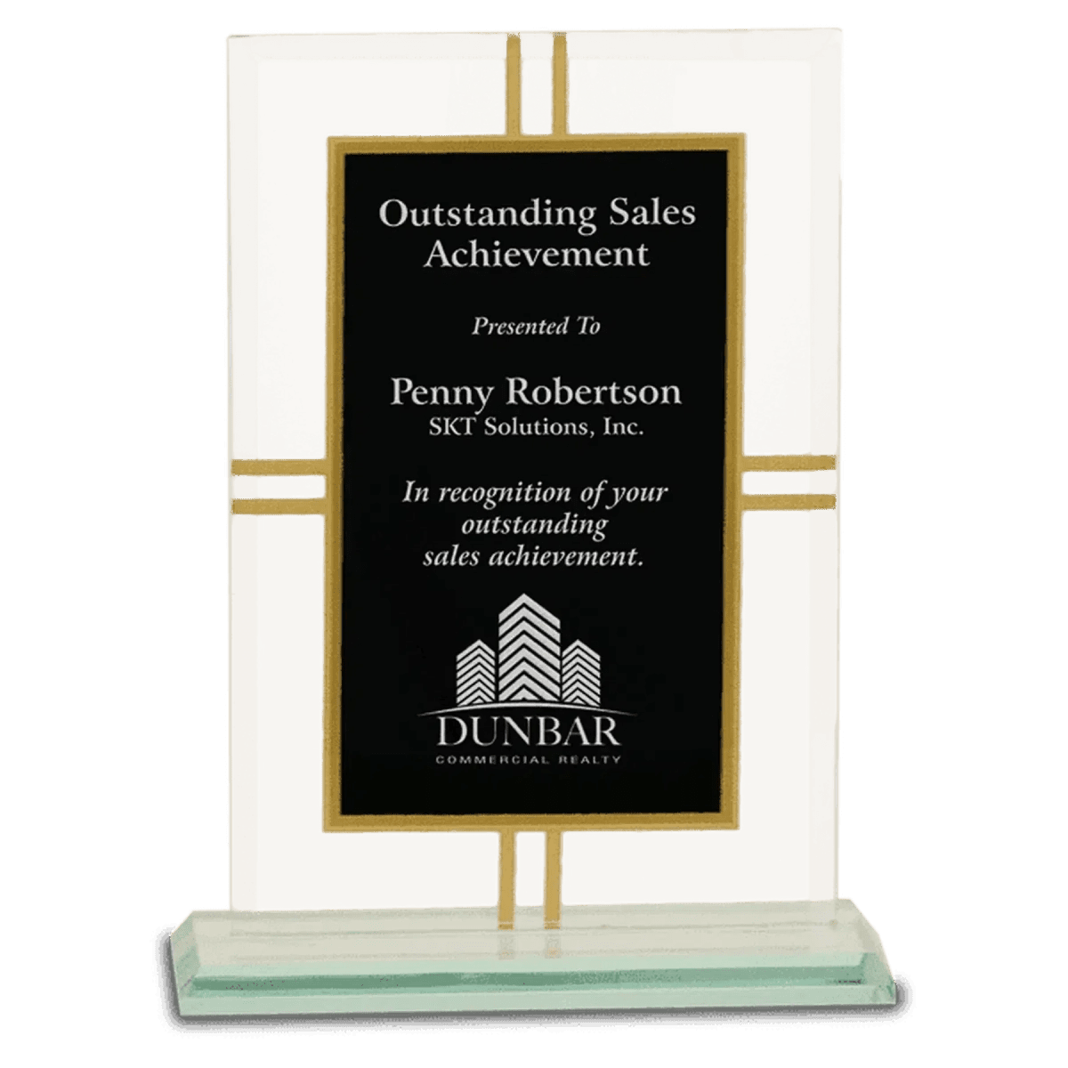 Contemporary Glass Awards with Gold Border and Jade Glass Base - Full Border