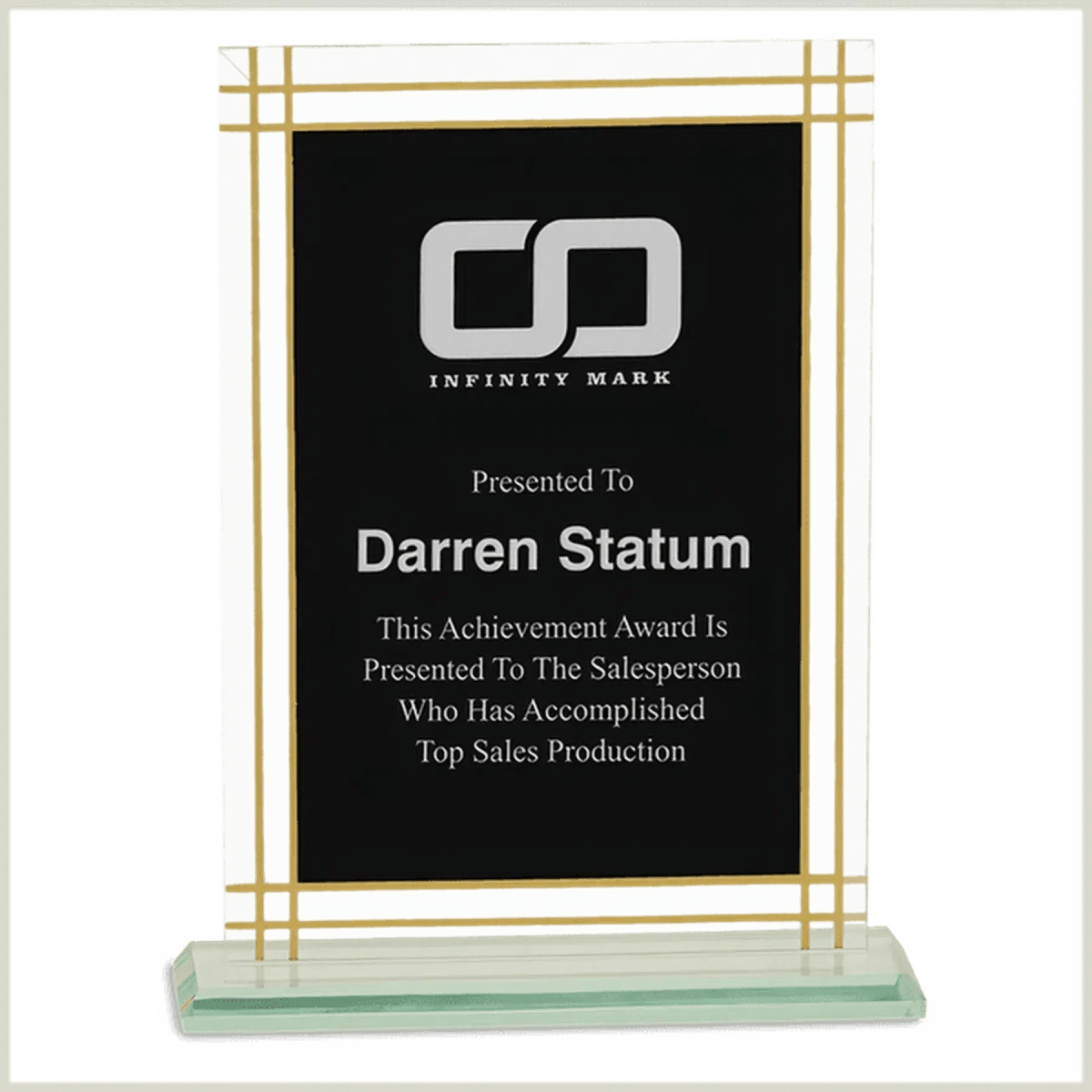 Contemporary Glass Awards with Gold Border and Jade Glass Base - Full Border