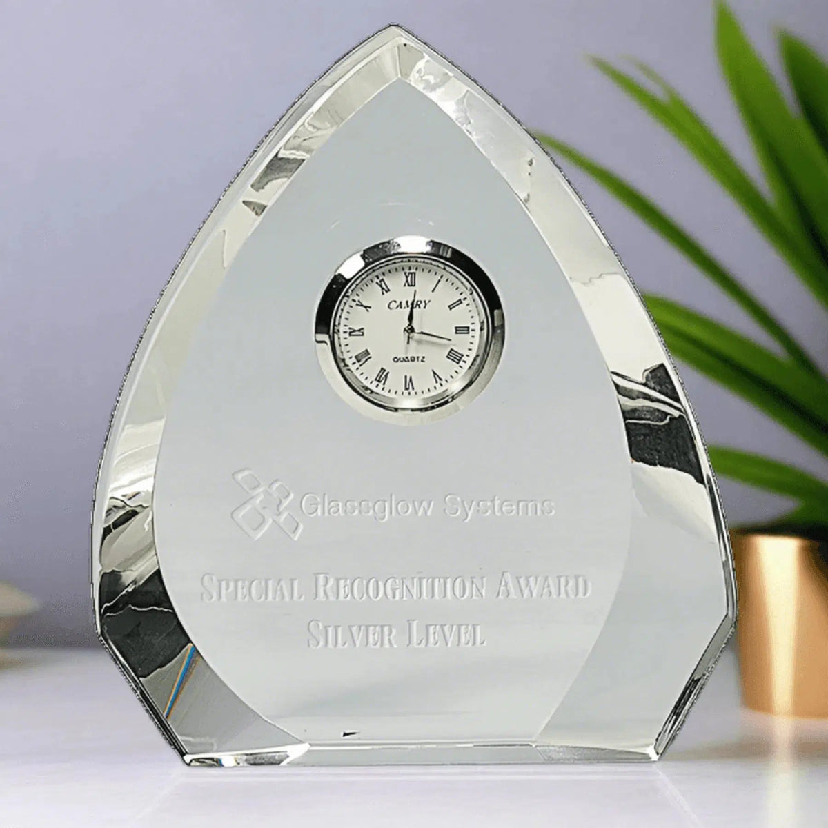 Crystal Arch Desk Clock - LightForce Laser Engraving, LLC