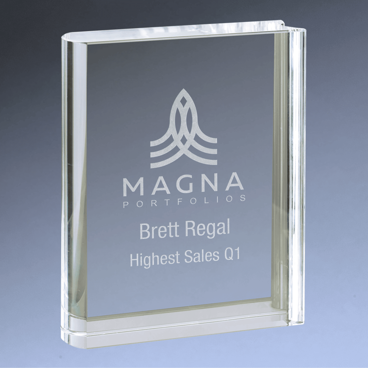 Crystal Book Awards with Detailed Edges with Personalization - 4 1/2" x 6"