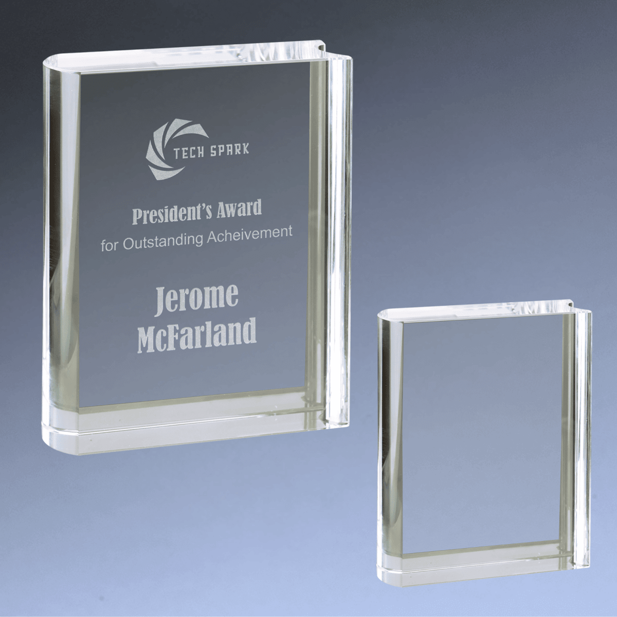 Crystal Book Awards with Detailed Edges with Personalization - 3 3/4" x 5"