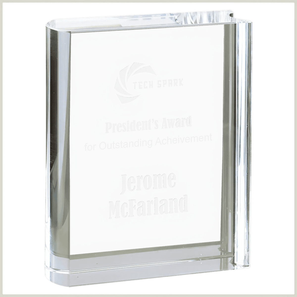 Crystal Book Awards with Detailed Edges with Personalization - 4 1/2" x 6"