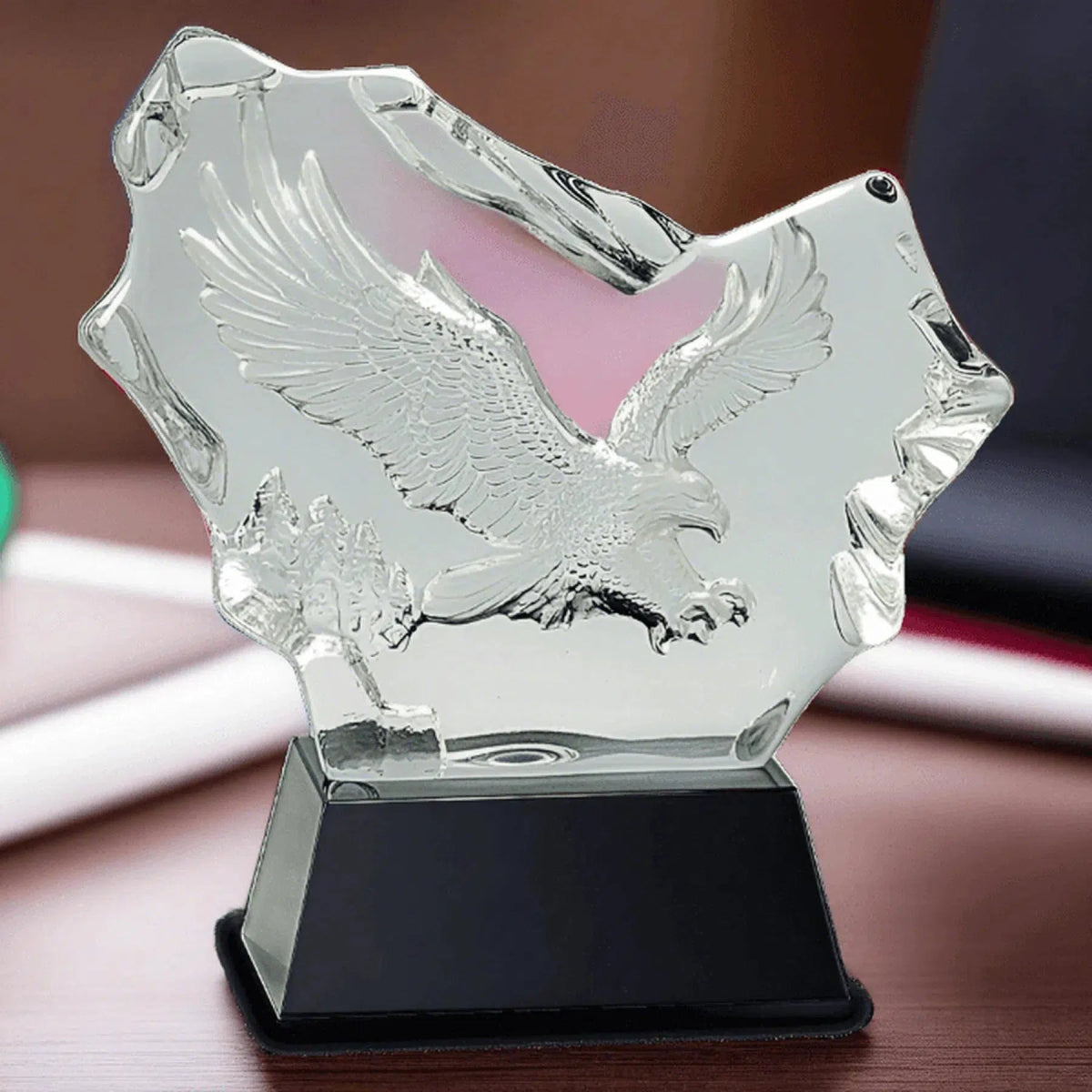 Crystal Carved Eagle on Black Base - LightForce Laser Engraving, LLC