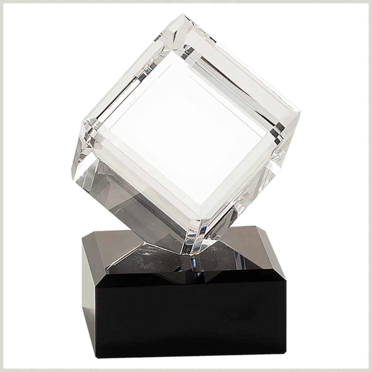 Crystal Cube on Black Pedestal Base - LightForce Laser Engraving, LLC