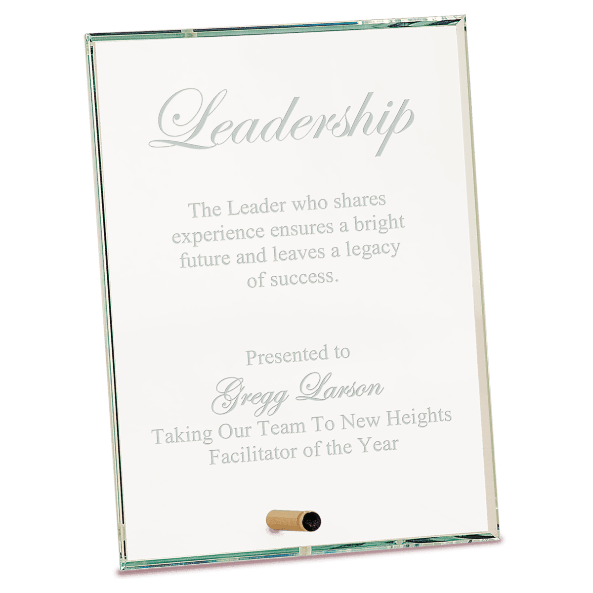 Crystal Edge Glass Award Plaque - Custom Engraved with Brass Pin - Slanted Edge