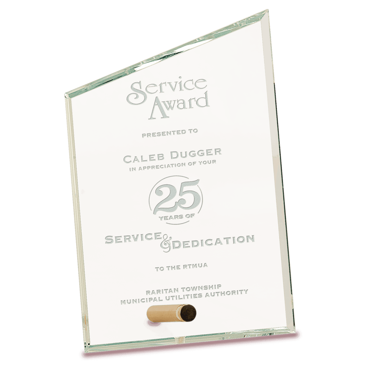 Crystal Edge Glass Award Plaque - Custom Engraved with Brass Pin - Slanted Edge