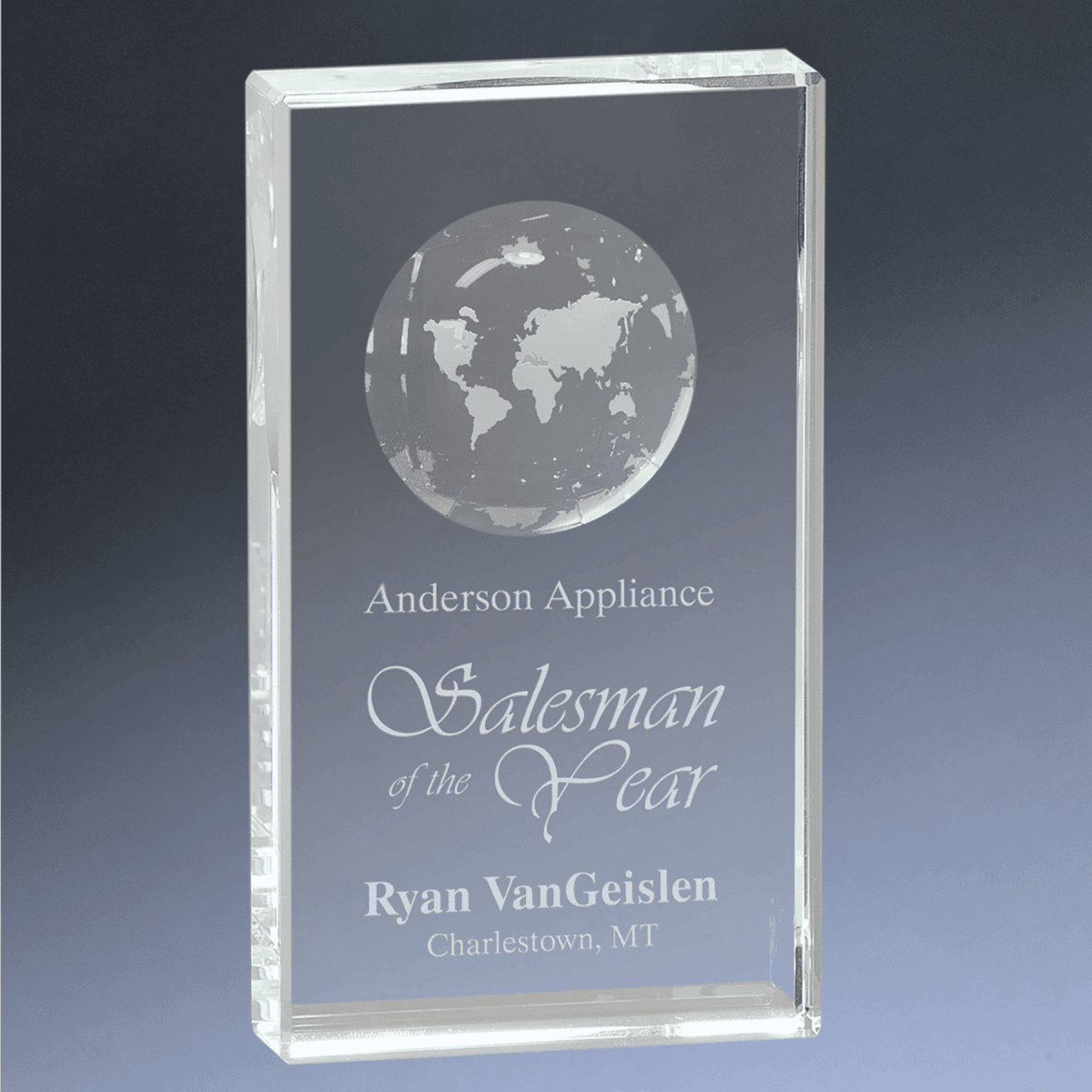 Crystal Globe Awards and Gifts - Crystal Rectangle with Globe Etching