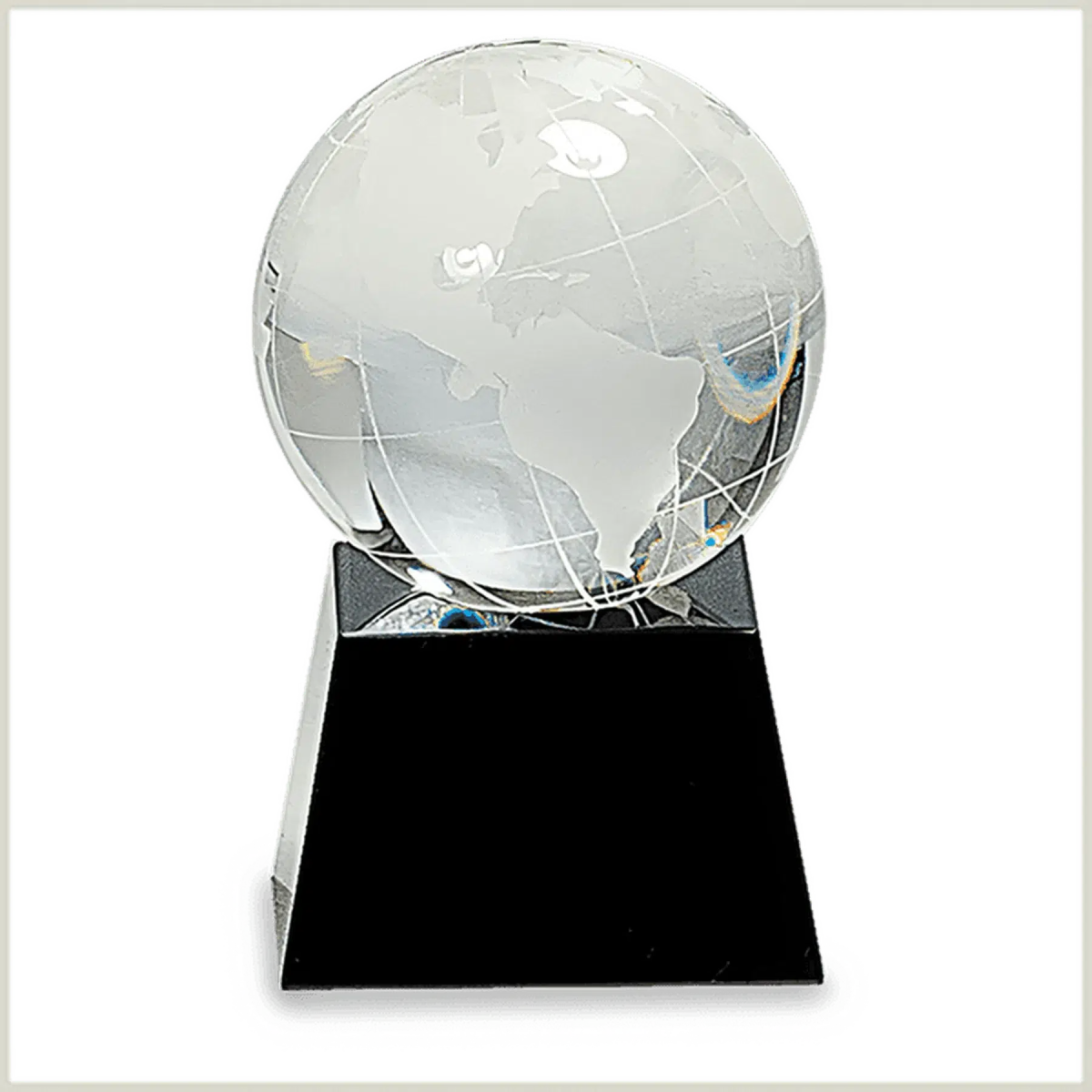 Crystal Globe on Black Base - LightForce Laser Engraving, LLC