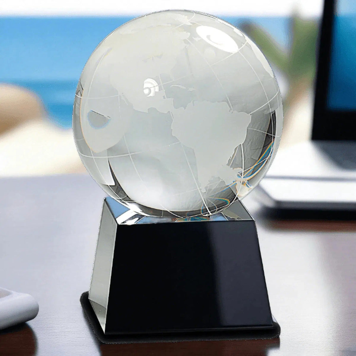 Crystal Globe on Black Base - LightForce Laser Engraving, LLC