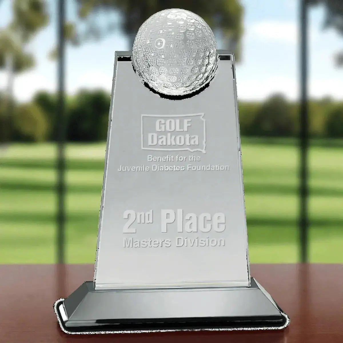Crystal Golf Awards – Premium Recognition Trophies - 3D Etched Golf Green Scene on Crystal Tablet