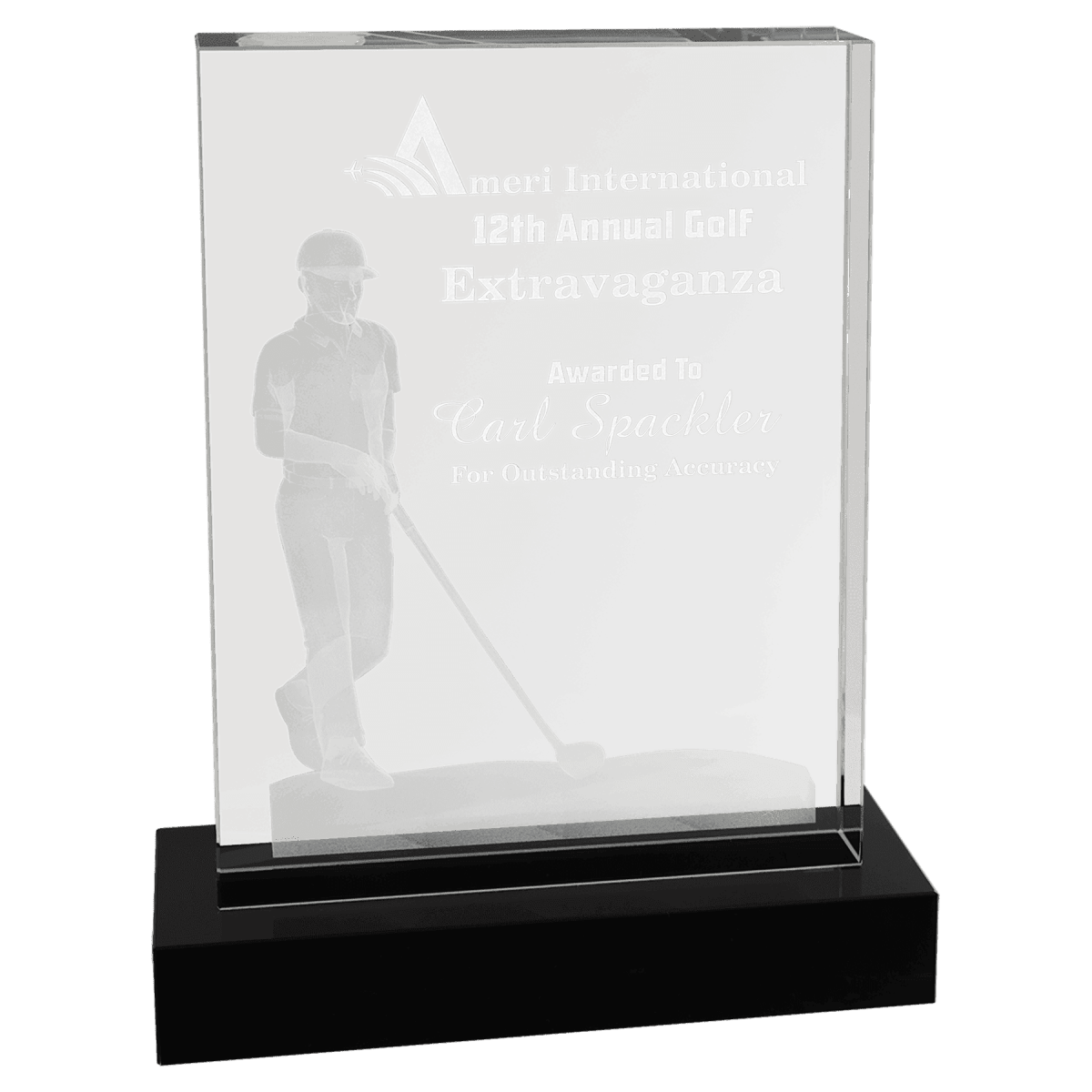 Crystal Golf Awards – Premium Recognition Trophies - 3D Etched Golf Green Scene on Crystal Tablet