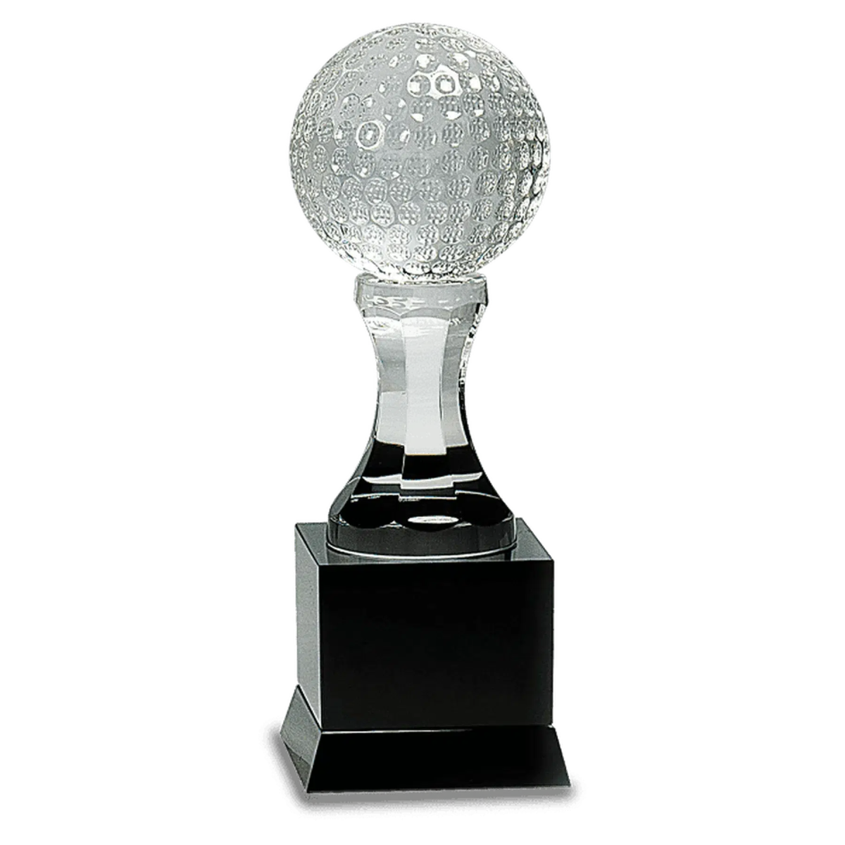 Crystal Golf Ball on Black Pedestal Base - LightForce Laser Engraving, LLC