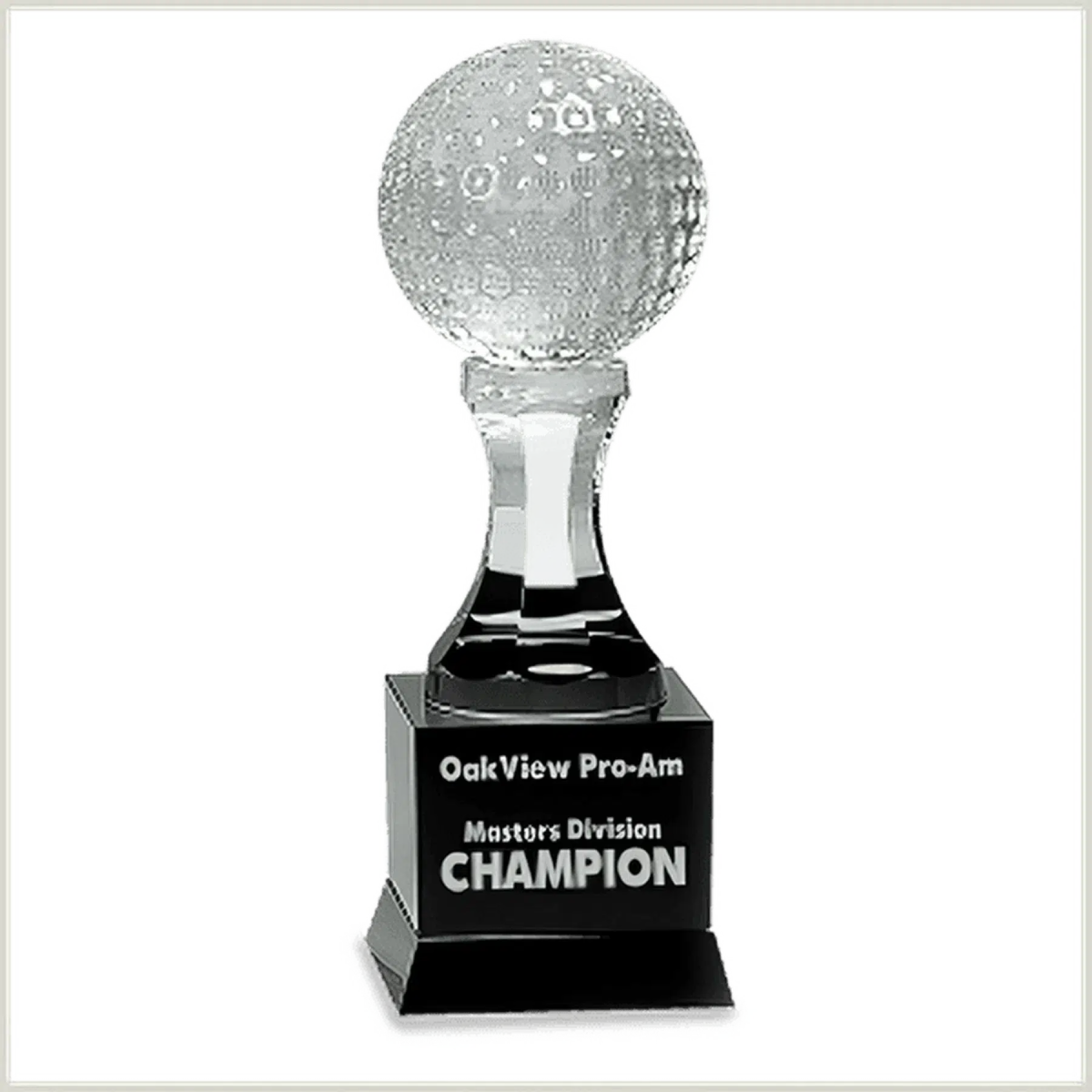 Crystal Golf Ball on Black Pedestal Base - LightForce Laser Engraving, LLC