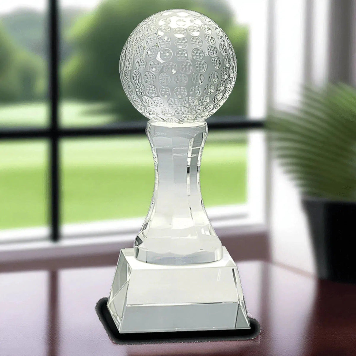 Crystal Golf Ball on Clear Pedestal Base - LightForce Laser Engraving, LLC