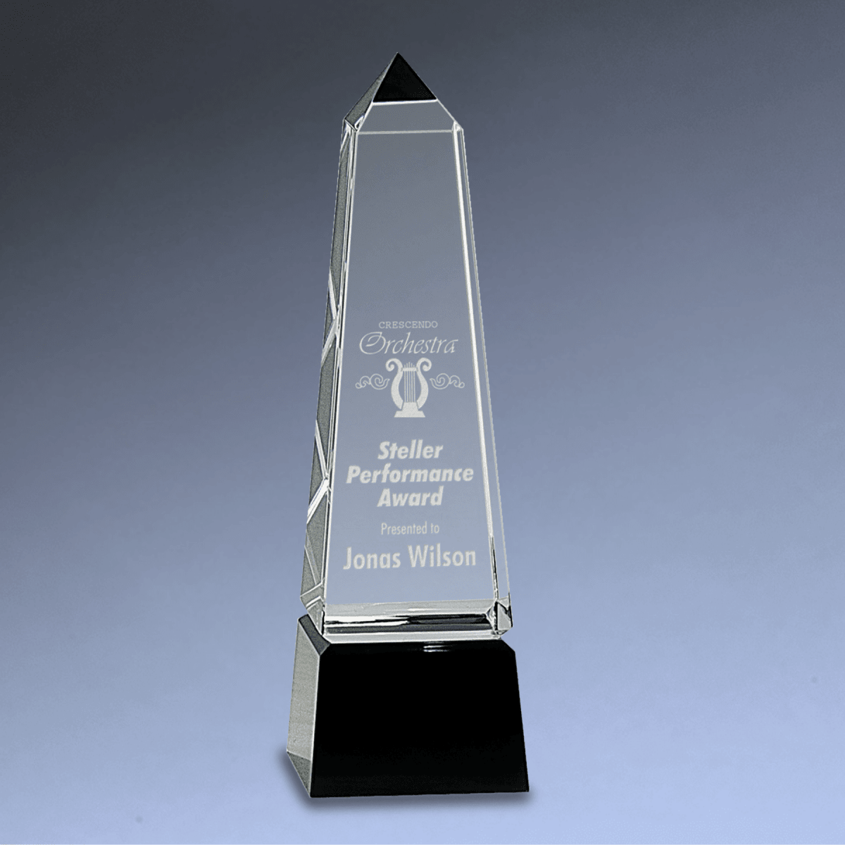 Crystal Obelisk Award with Black Crystal Pedestal Base - 8"