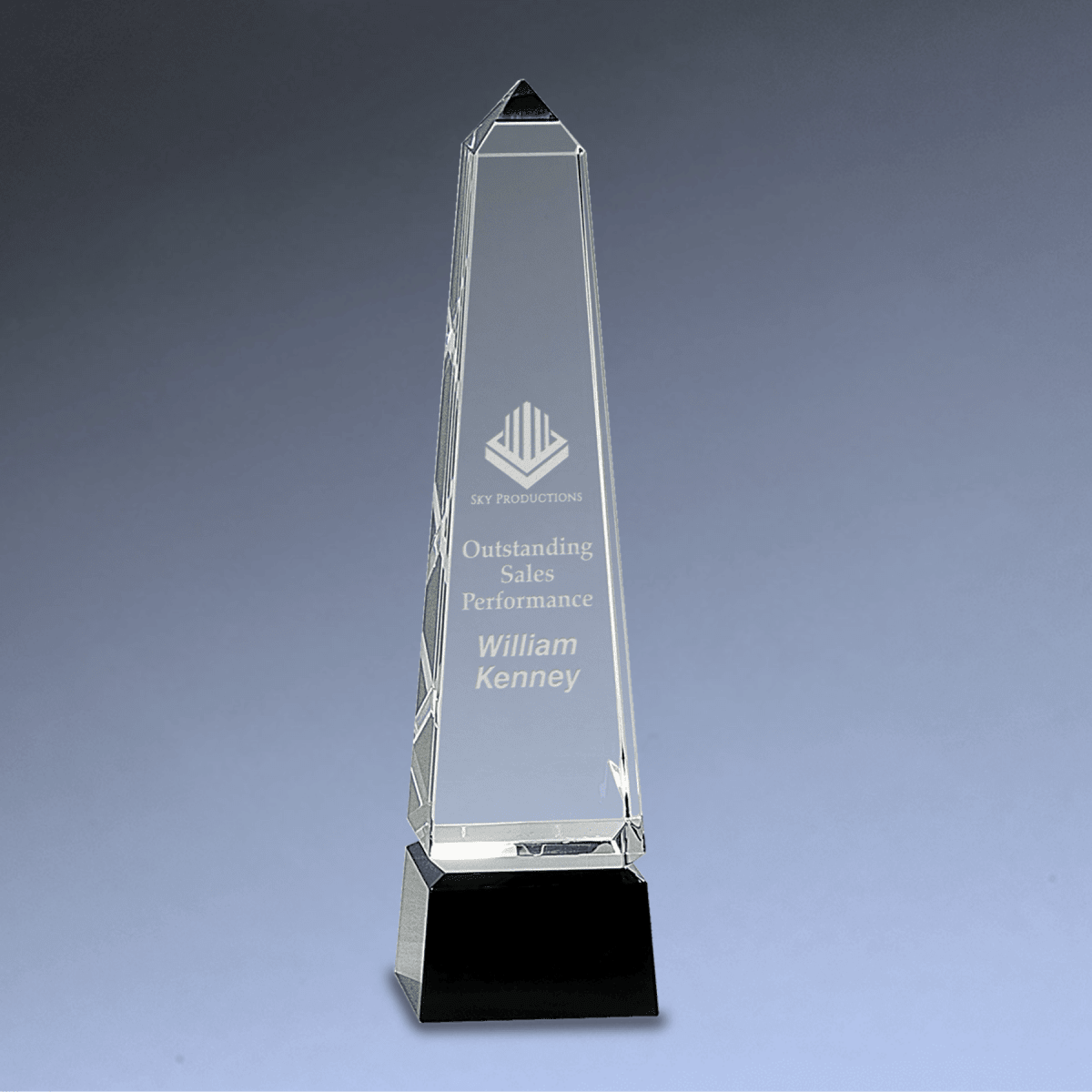 Crystal Obelisk Award with Black Crystal Pedestal Base - 10"