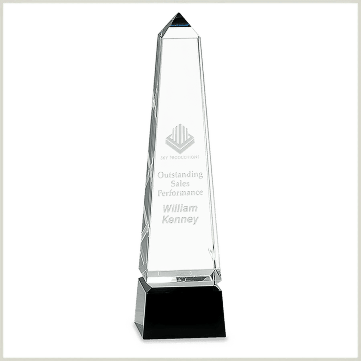 Crystal Obelisk Award with Black Crystal Pedestal Base - 12"