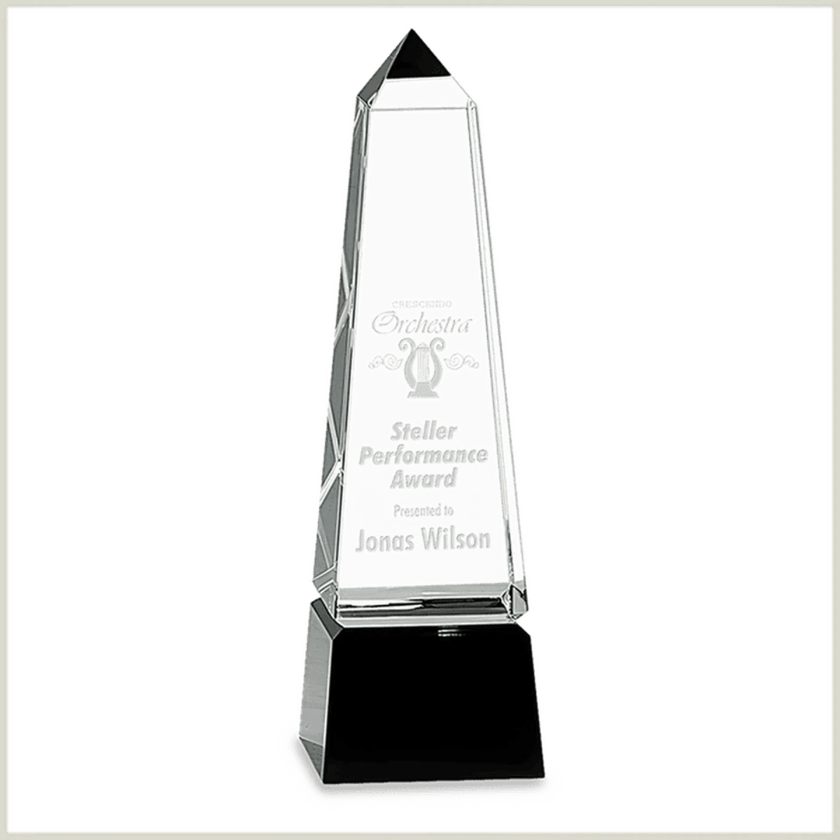 Crystal Obelisk Award with Black Crystal Pedestal Base - 12"