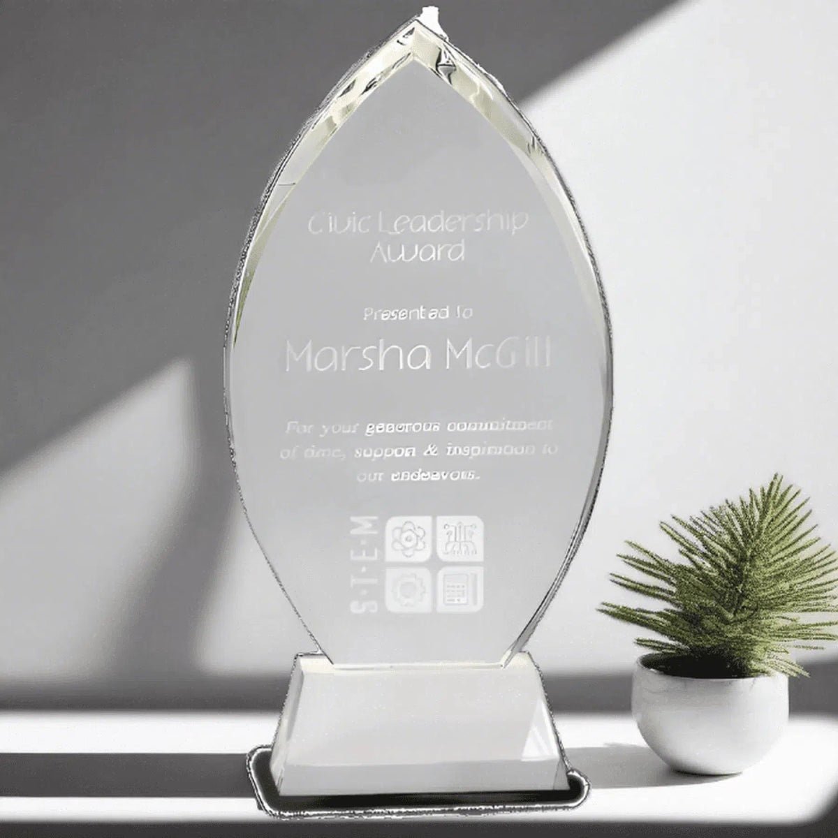 Crystal Oval Award with Clear, Blue or Black Crystal Base - Black Pedestal Base