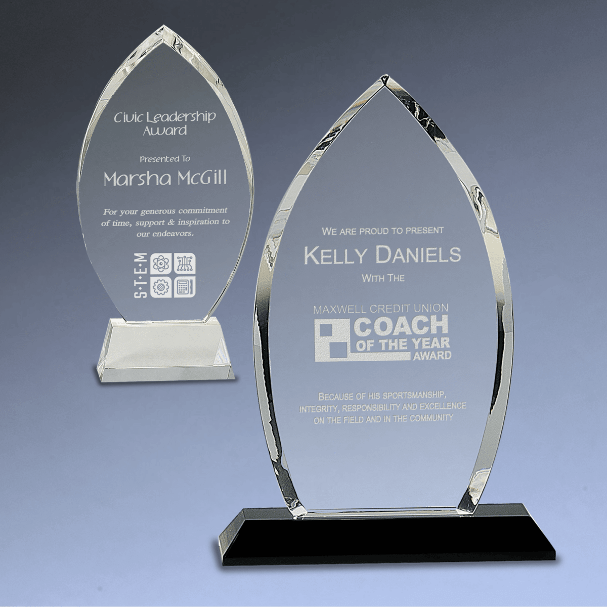 Crystal Oval Award with Clear, Blue or Black Crystal Base - Clear Pedestal Base