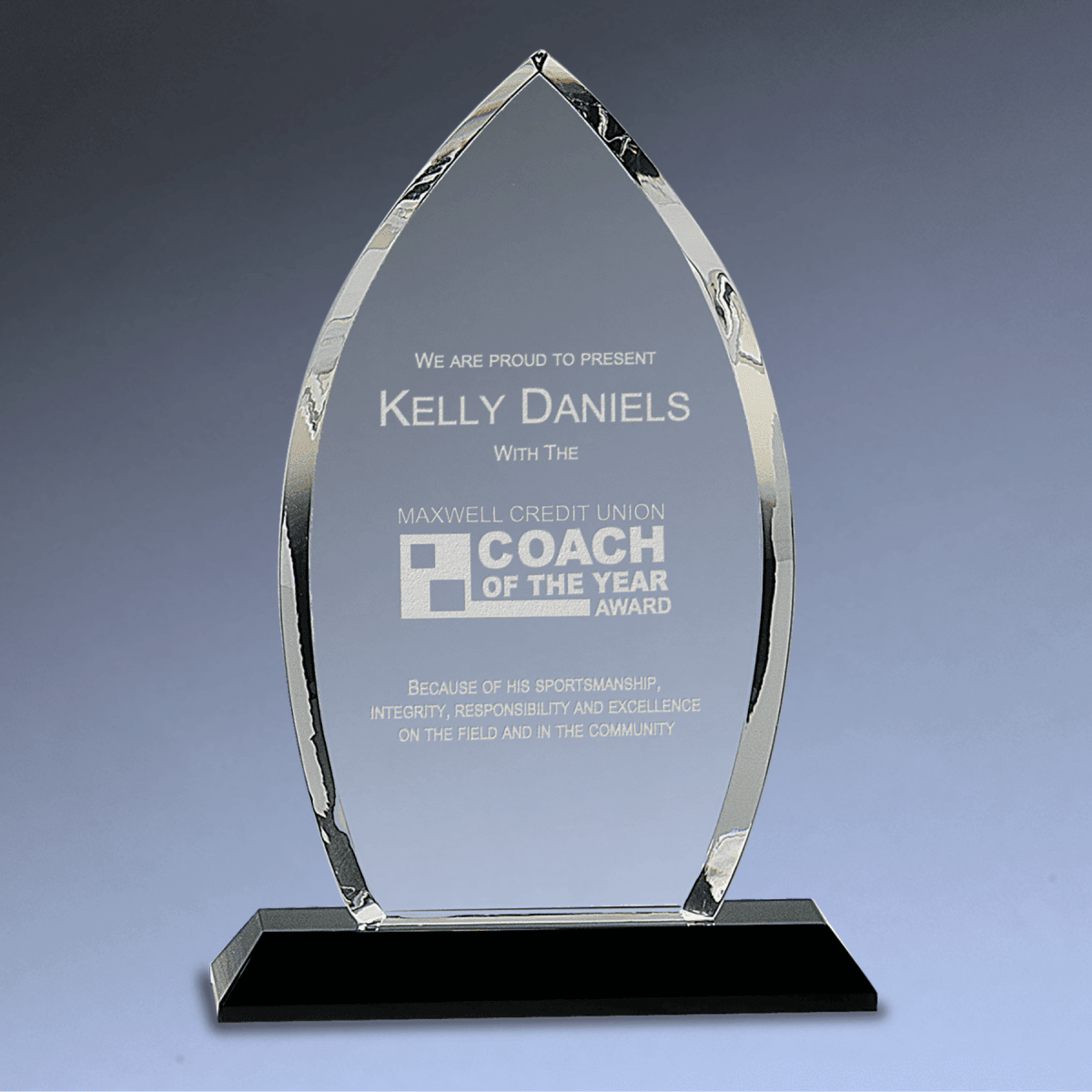Crystal Oval Award with Clear, Blue or Black Crystal Base - Black Pedestal Base
