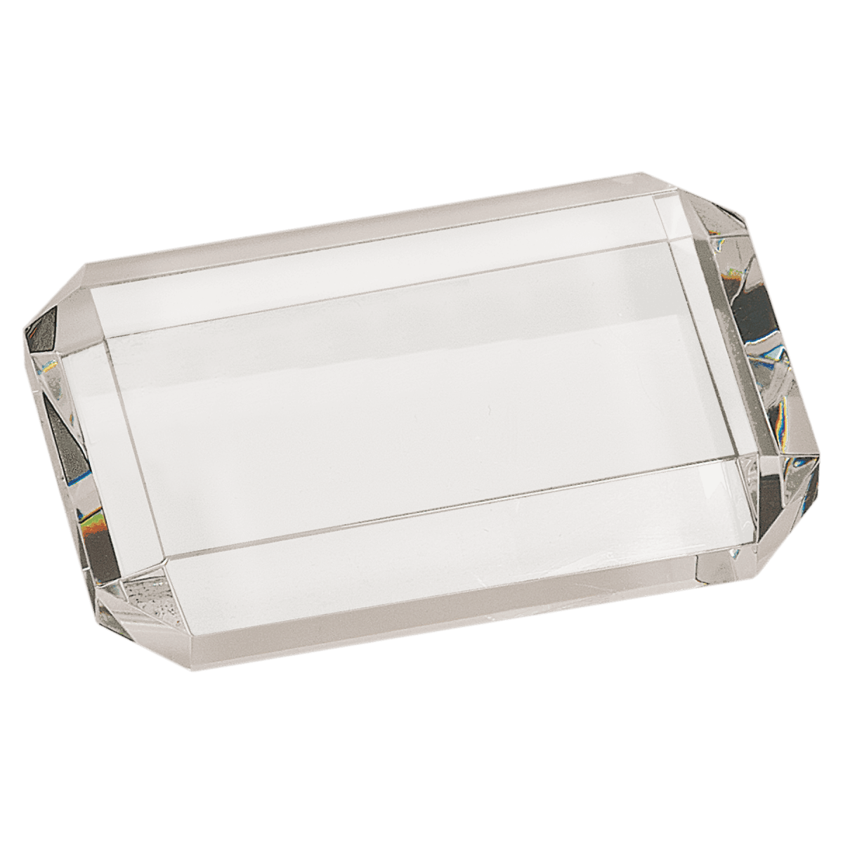 Crystal Paperweights with Laser Etching - Round with Faceted Edge