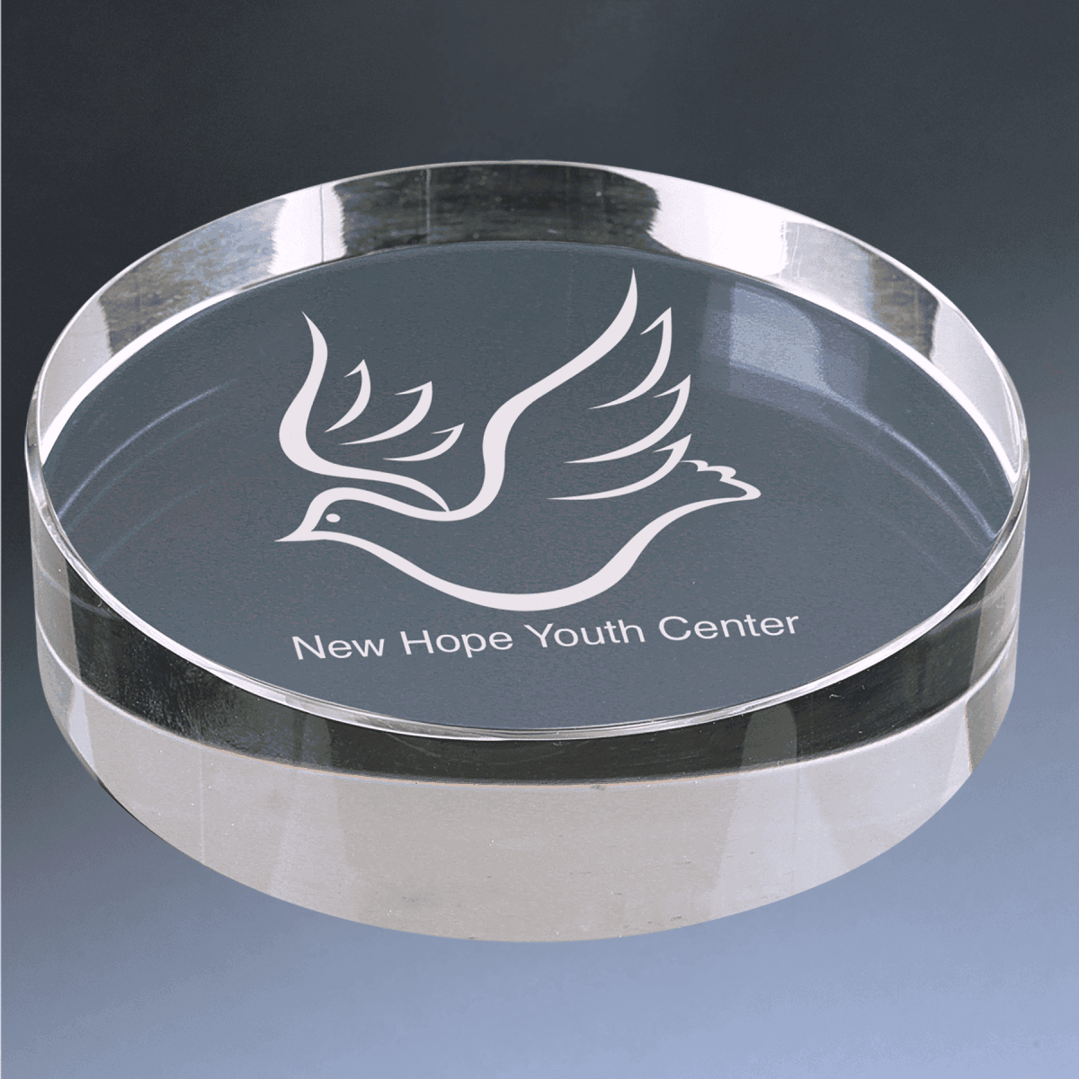 Crystal Paperweights with Laser Etching - Round with Beveled Edge