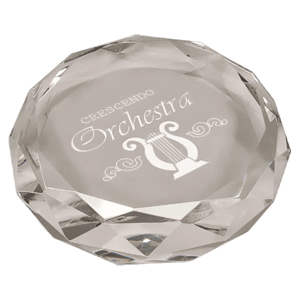 Crystal Paperweights with Laser Etching - Round with Faceted Edge