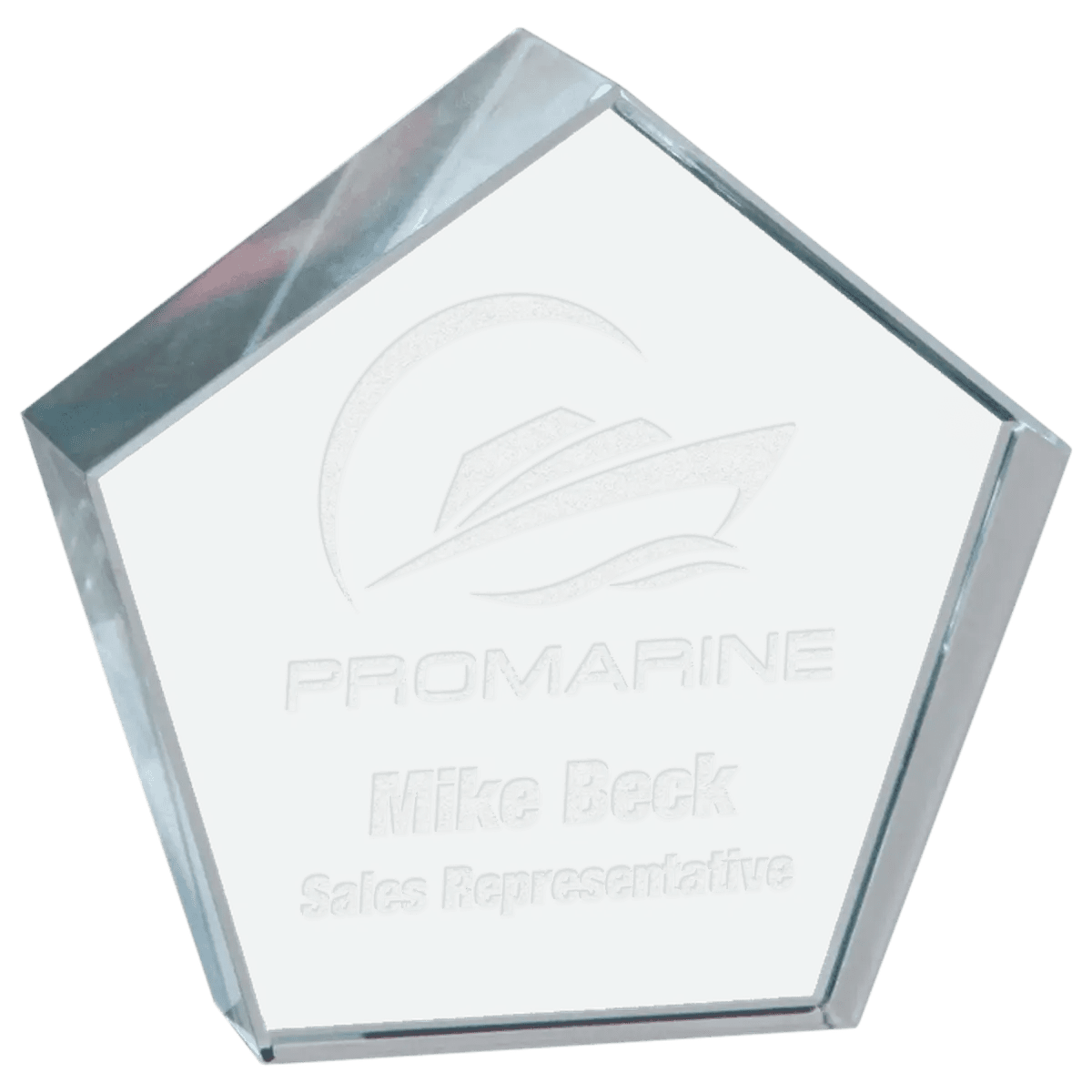 Crystal Paperweights with Laser Etching - Pentagon with Beveled Edge