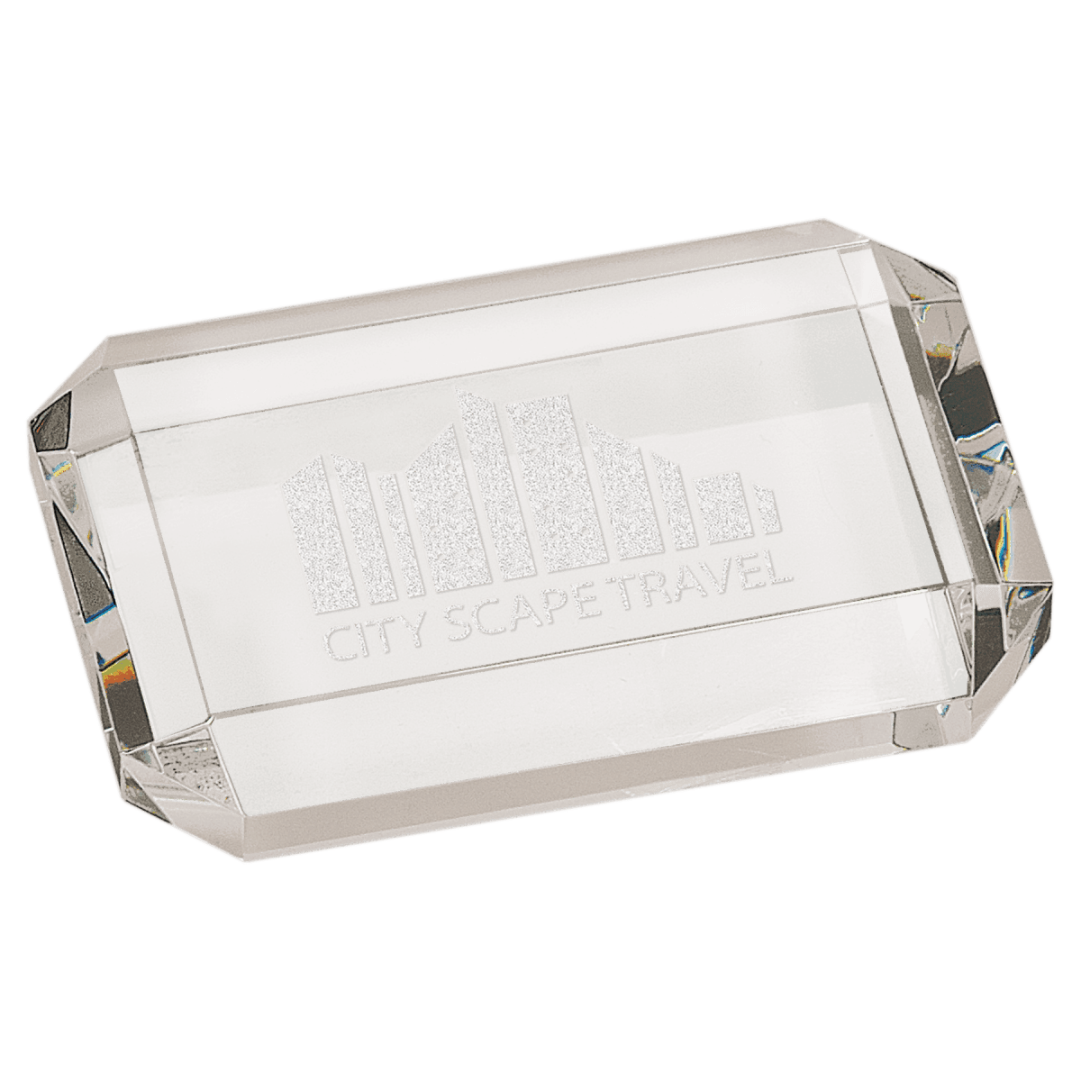 Crystal Paperweights with Laser Etching - Round Slant with Faceted Edge