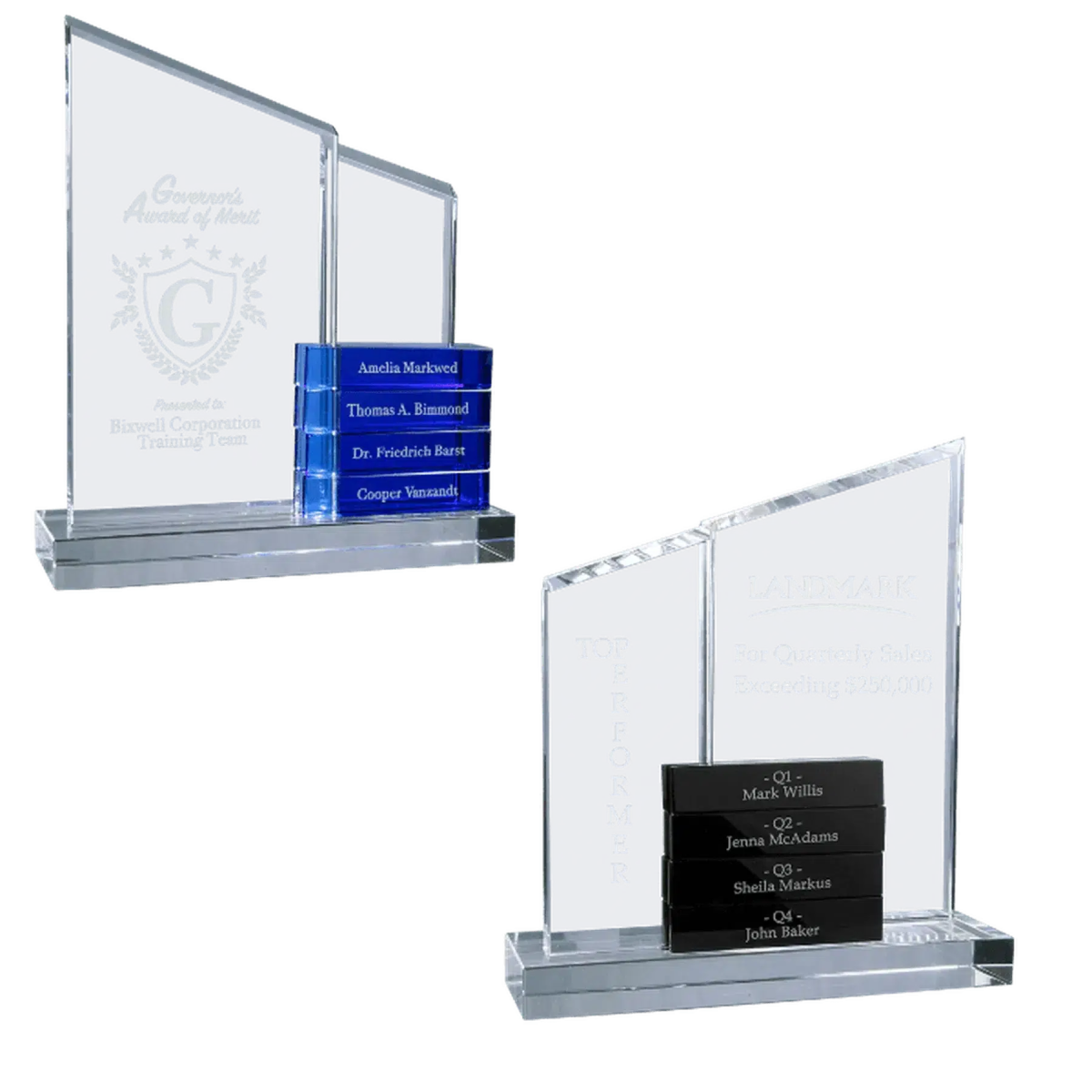 Crystal Perpetual Stand Up Plaque with 4 Crystal Blocks - LightForce Laser Engraving, LLC